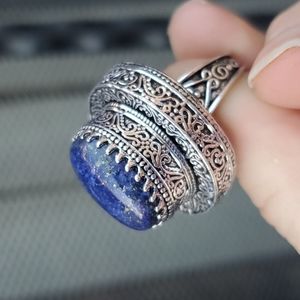 New Lapis Lazuli 925 Silver Statement Ring.